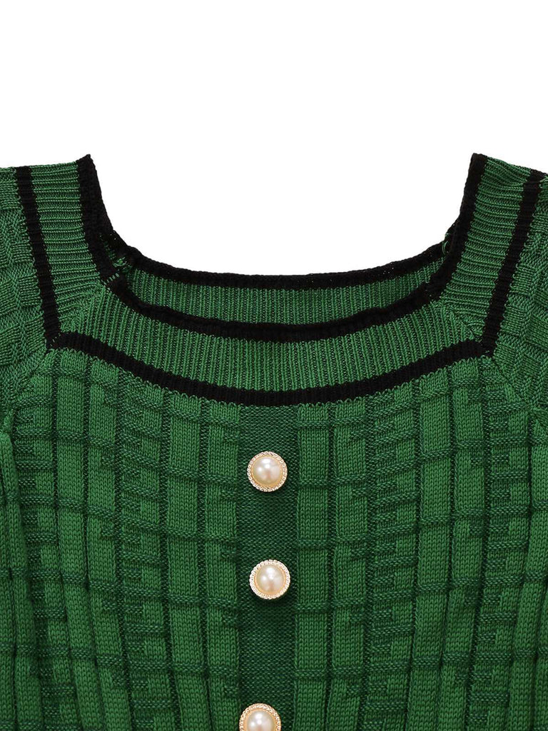 Abito in maglia con bottoni di perle e scollo quadrato anni '60