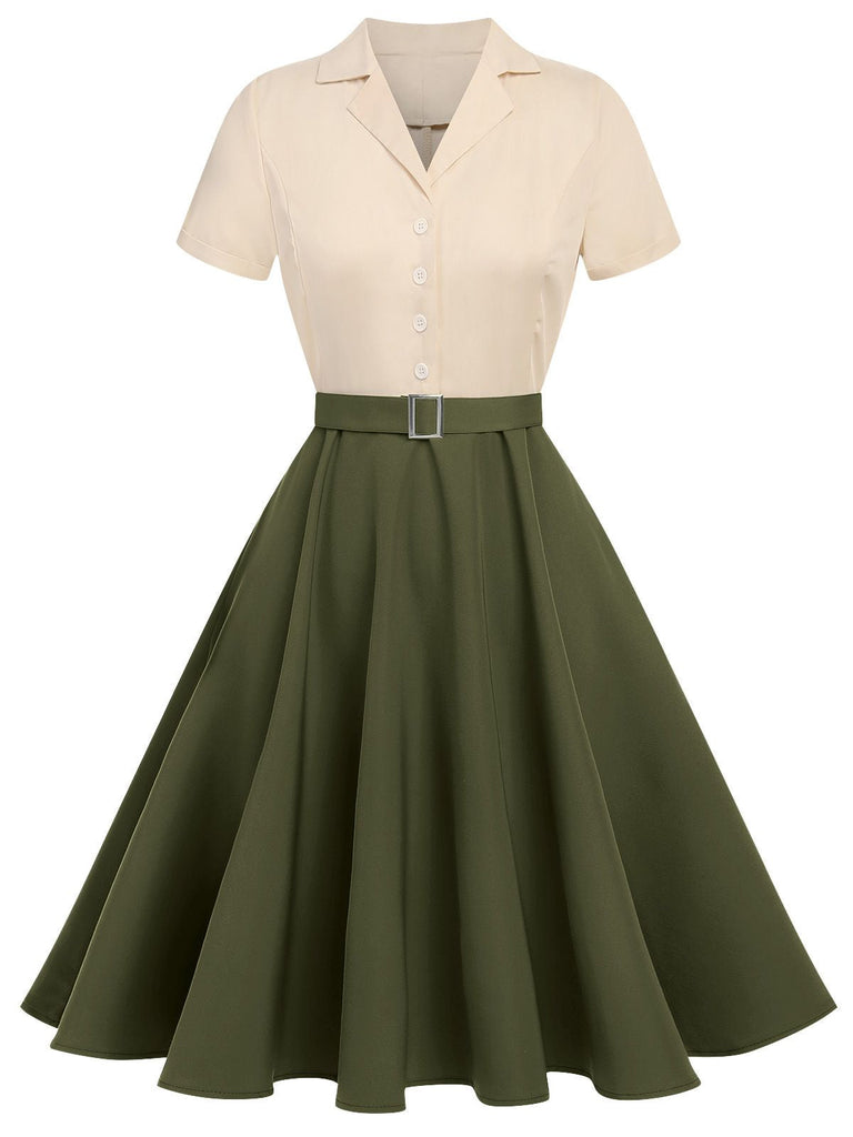 Abito con cintura bottoni verde kaki anni '50