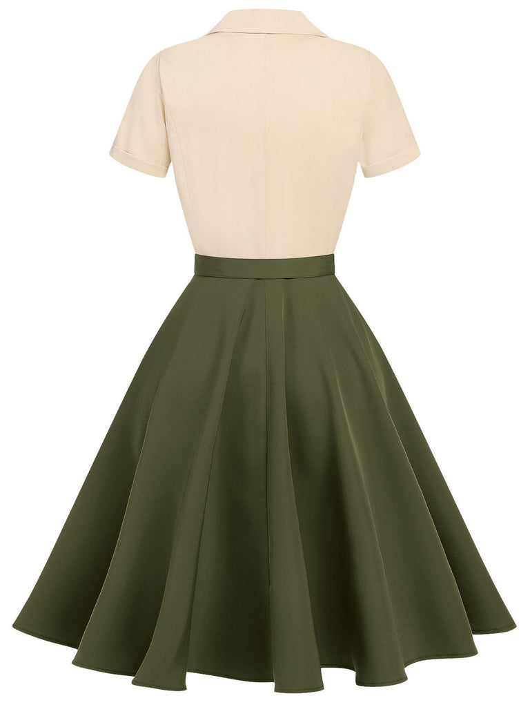Abito con cintura bottoni verde kaki anni '50