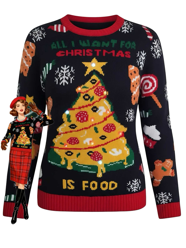 Maglione natalizio in jacquard con luci a LED anni '40