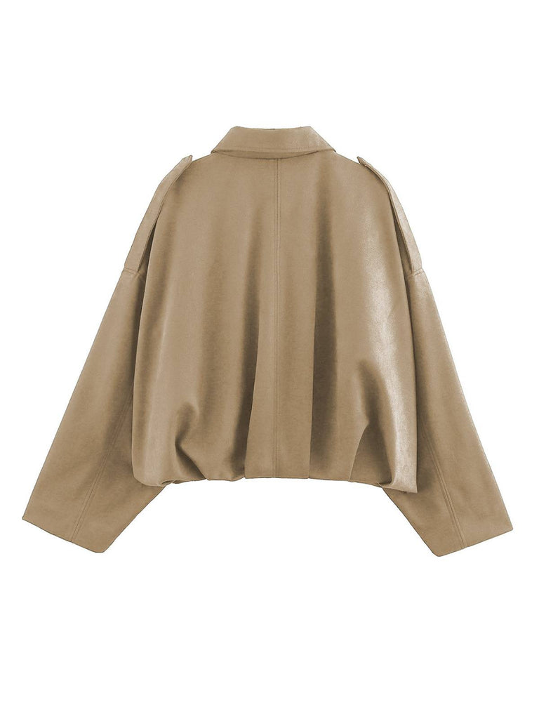 Giacca oversize in pelle scamosciata con risvolto anni '80