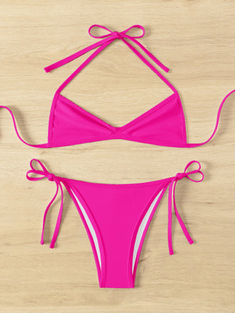 Bikini con scollo all'americana arricciato e allacciato anni '60