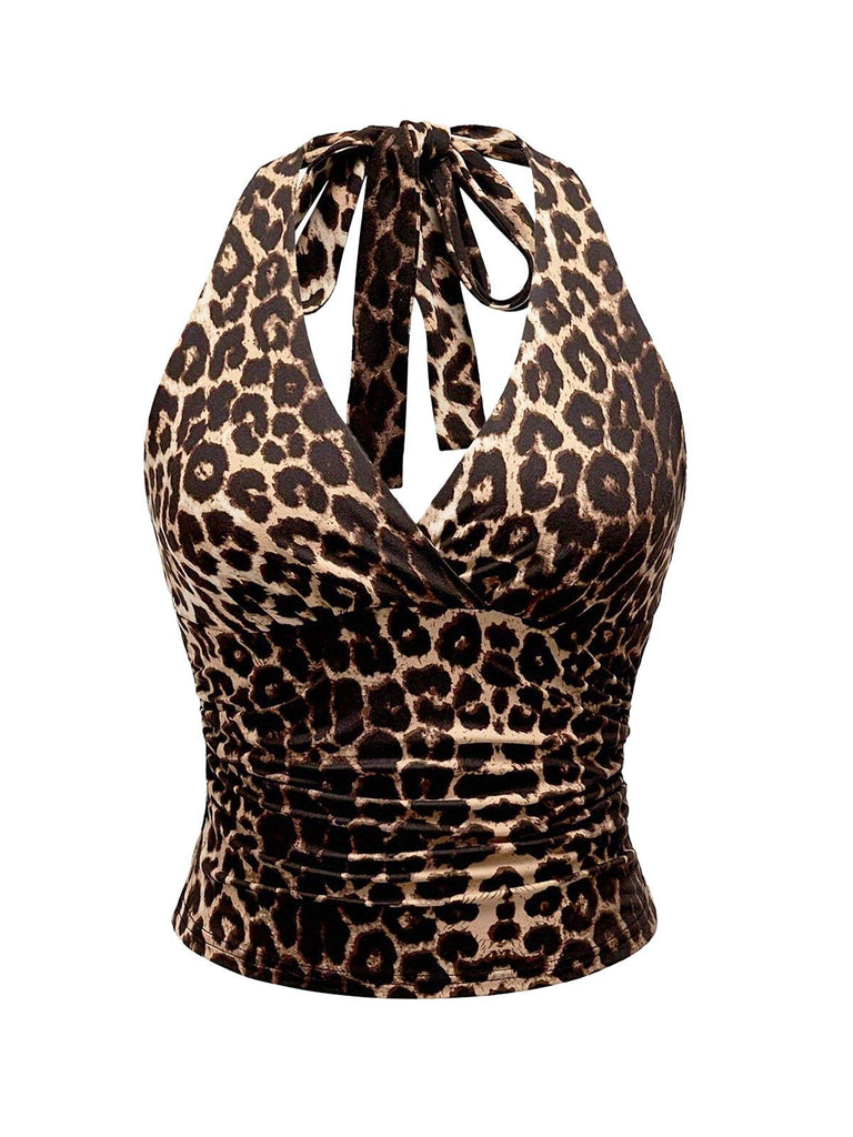 Top anni '80 con scollo all'americana e leopardata