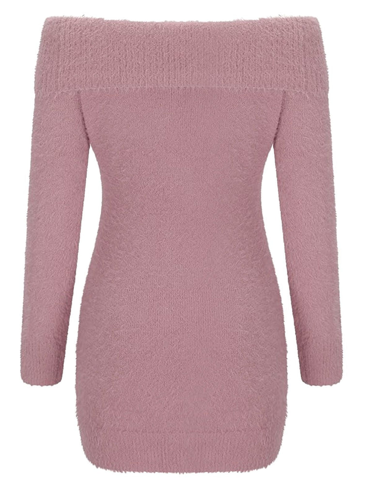 Abito in mohair con spalle scoperte e maniche lunghe anni '80