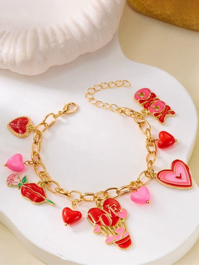 Bracciale con ciondolo a forma di cuore e rosa per San Valentino