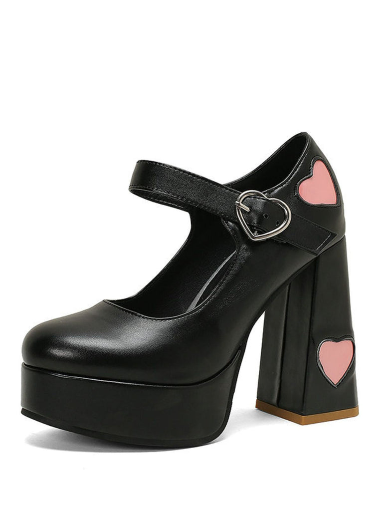 Scarpe Mary Jane con tacco alto fibbia e ritagli a cuore