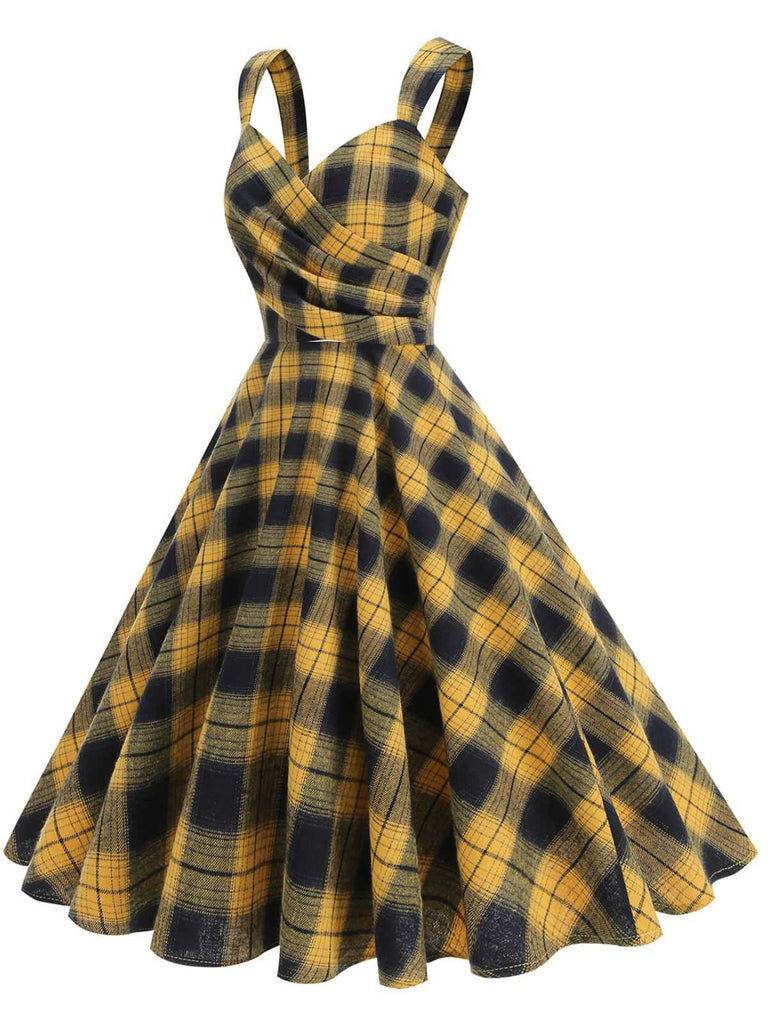 Abito a ruota a quadri con scollo a V anni '50