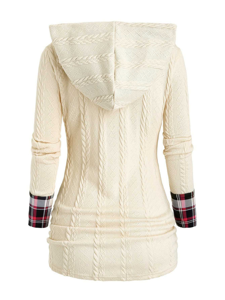 Maglione a quadri in maglia con cappuccio e bottoni anni '40