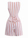 2pcs Gilet a righe con scollo quadrato e pantaloncini cachi anni '60