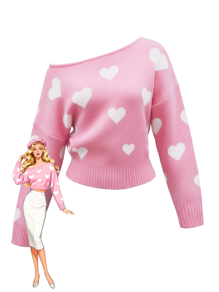 Maglione asimmetrico con spalle scoperte e fiocco di neve natalizio anni '70