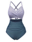 Costumi intero a righe cava patchwork blu anni '40
