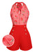 Tuta corta anguria plaid scollo all'americana rosso anni '50
