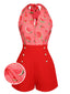 Tuta corta anguria plaid scollo all'americana rosso anni '50