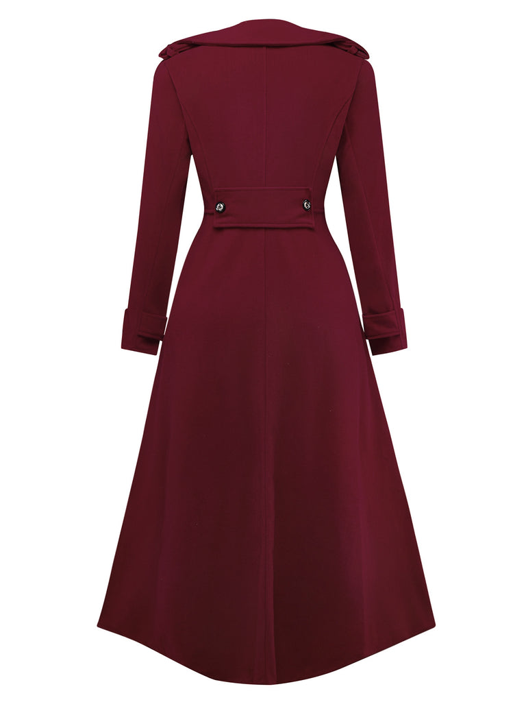 Cappotto lungo con colletto a dente in finta lana nero anni '40