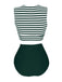Costume da bagno patchwork a righe verde anni '70
