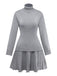 2PCS Maglione a collo alto a maglia e gonna plissettata anni '60
