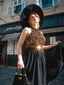 Abito con glitter oro patchwork nero anni '50