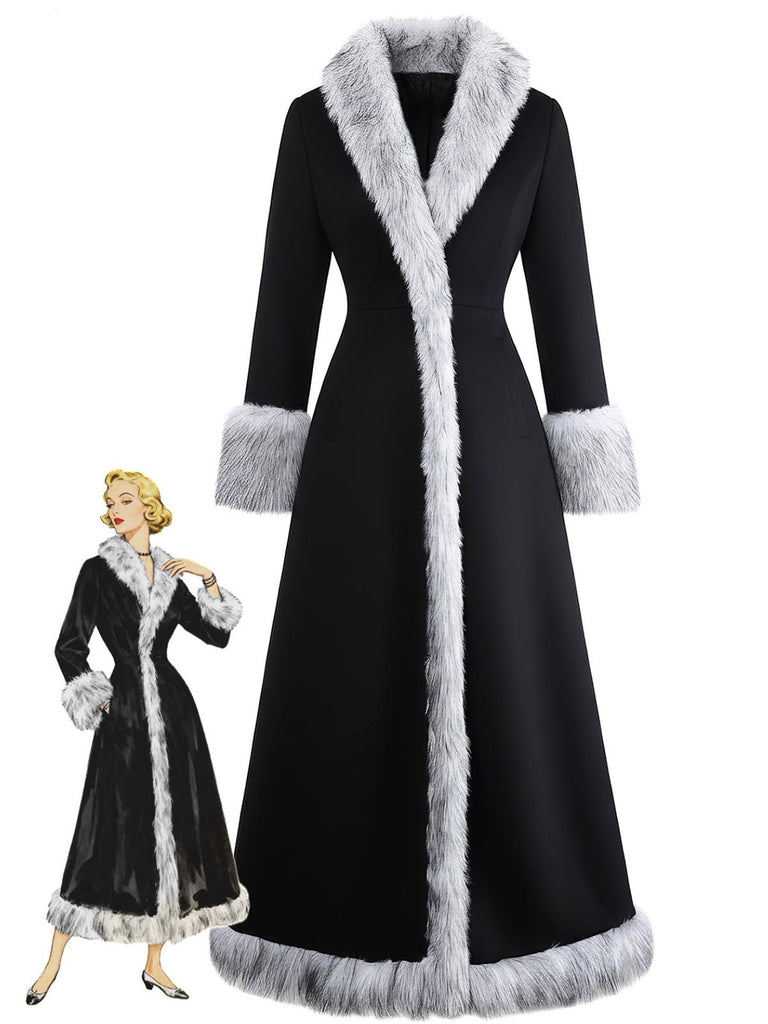 Cappotto lungo con finiture in pelliccia sintetica nero anni '30