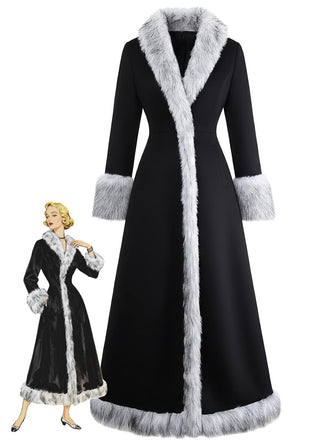 Cappotto lungo con finiture in pelliccia sintetica nero anni '30