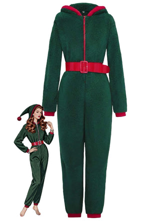 Pigiama con cappuccio in sherpa natalizio verde anni '70