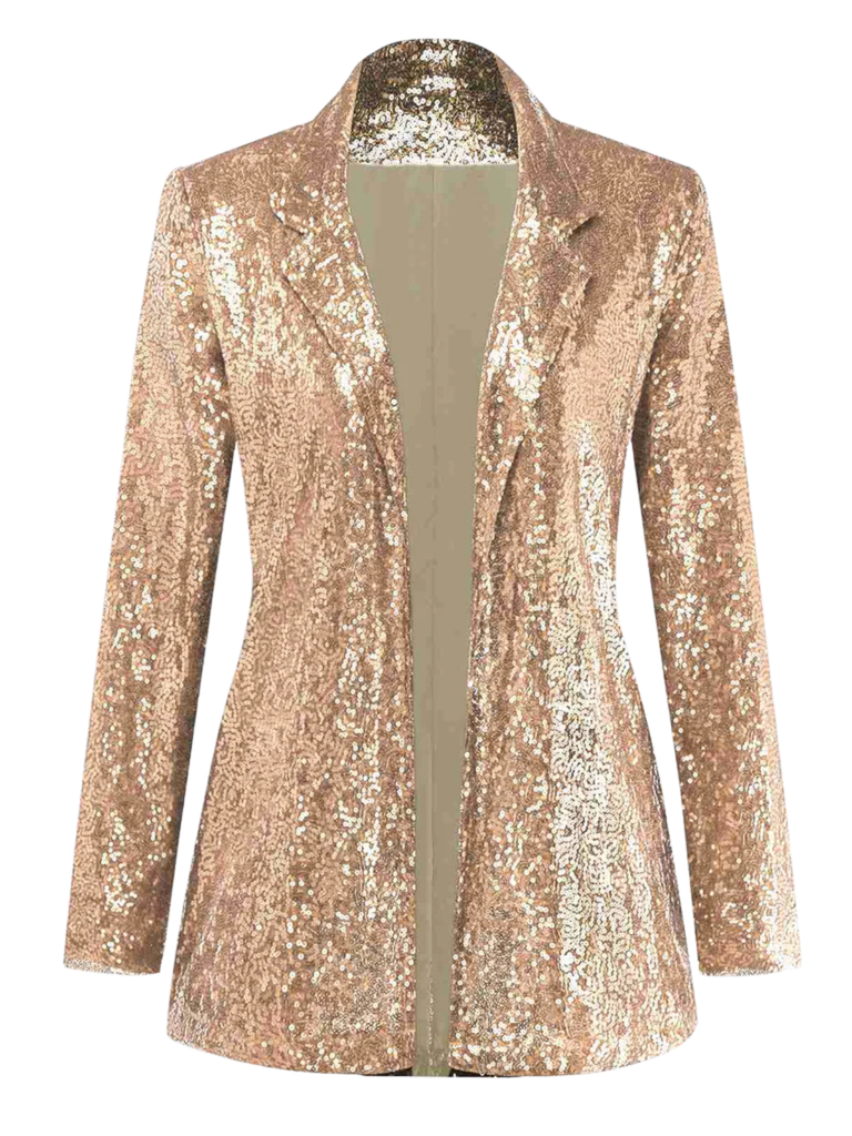 Giacca in paillettes a maniche lunghe con revers champagne anni '70