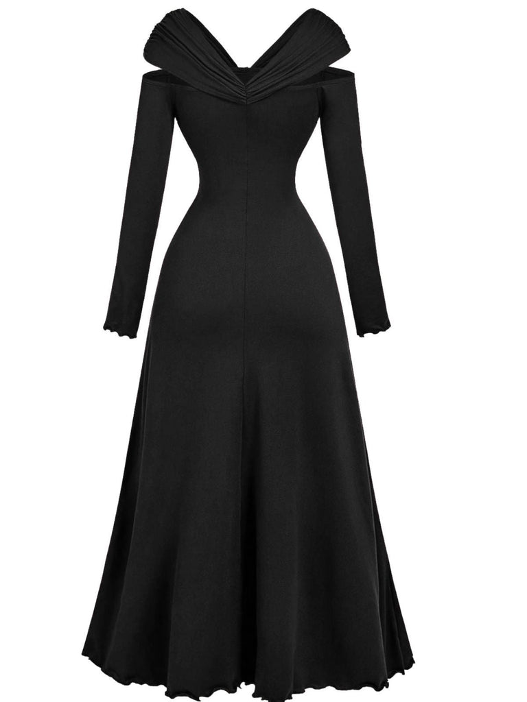 Abito plissettato con spalle scoperte bordeaux anni '40