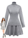 2PCS Maglione a collo alto a maglia e gonna plissettata anni '60