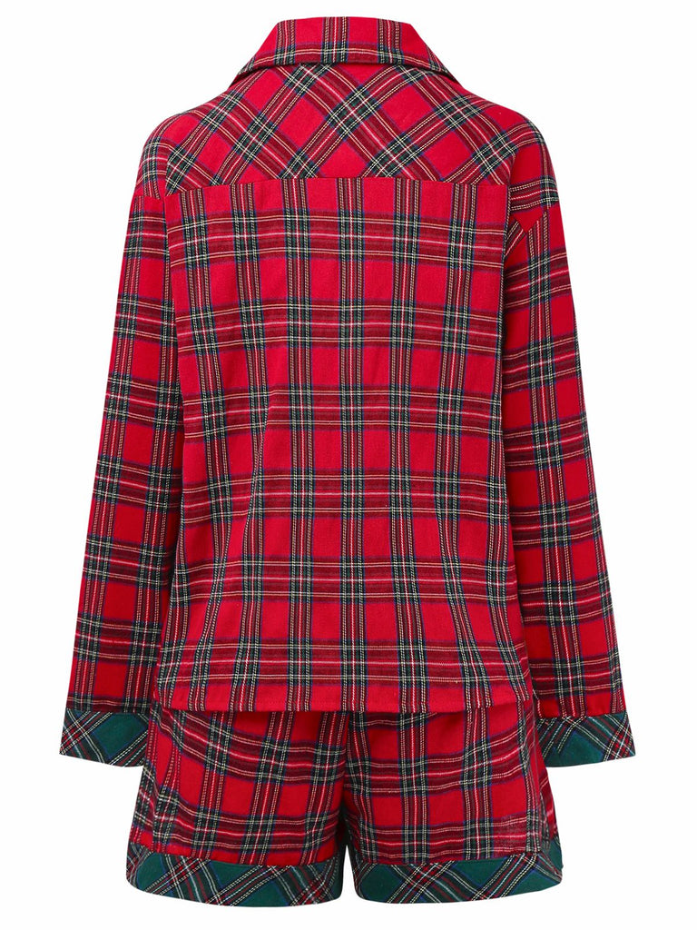 2PCS Pigiama a quadri natalizio rosso anni '30
