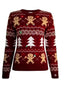 Maglione con albero di Natale e pan di zenzero rosso anni '60