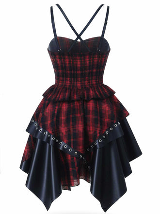 Abito corsetto in pelle quadri punk gotico anni '80