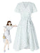 Abito floreale con cravatta obliqua in cotone bianco anni '40