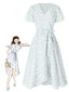Abito floreale con cravatta obliqua in cotone bianco anni '40