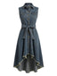 Abito Anni '50 Azzurro in Denim Senza Maniche Alto-Basso Orlo