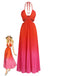 Abito Lungo Rosso Gradient Halter Plissettato Cut-Out Anni '30
