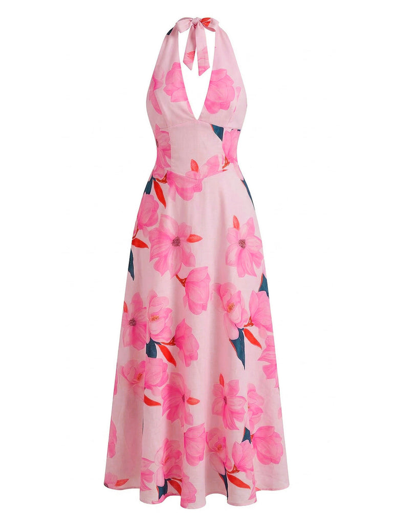Abito-ROSA-Anni '30-Floreale-in-Pizzo-con-Scollo-All'americana