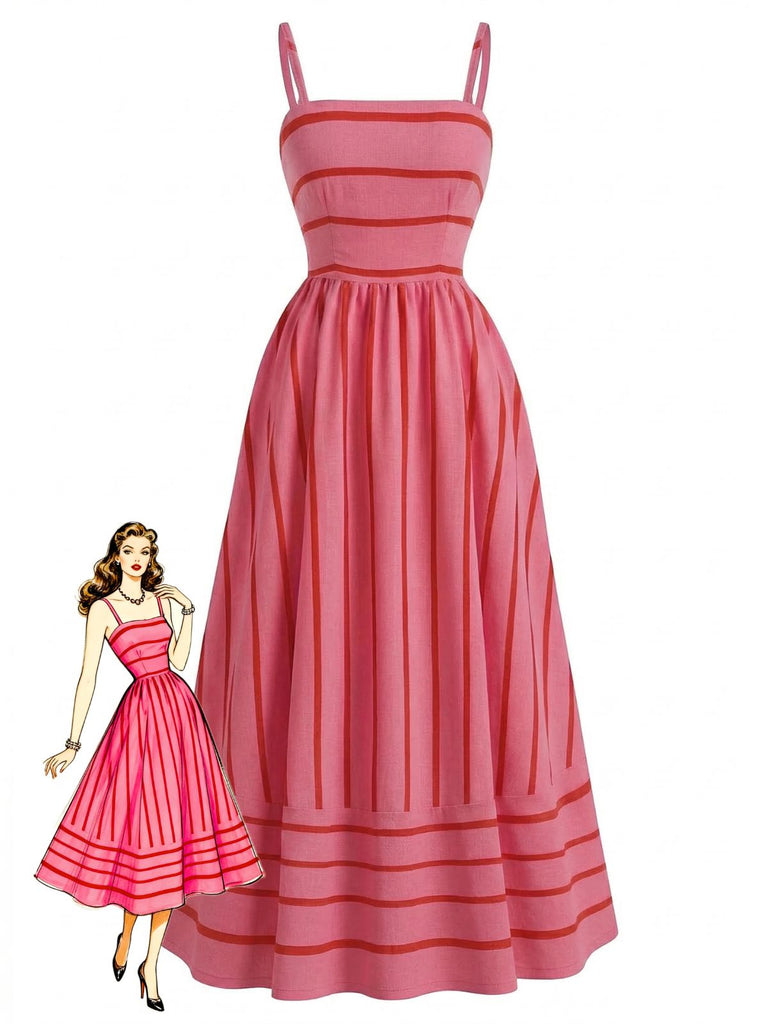 Abito-anni '30-a-righe-con-spalline-sottili-e-pieghe-a-smock