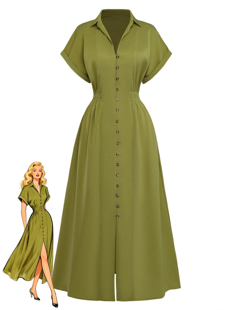 Abito-camicia-verde-anni '30-monopetto-con-spacchi