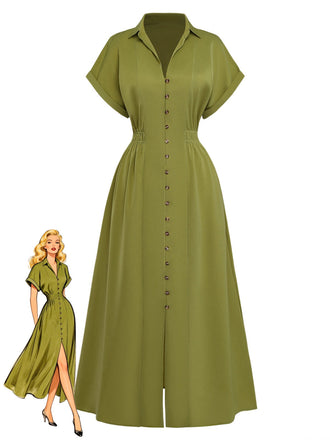 Abito-camicia-verde-anni '30-monopetto-con-spacchi