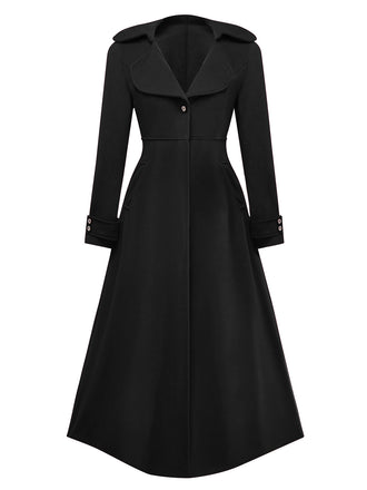 Cappotto lungo con colletto a dente in finta lana nero anni '40