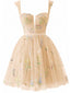 Mini abito in pizzo floreale ricamato beige anni '70
