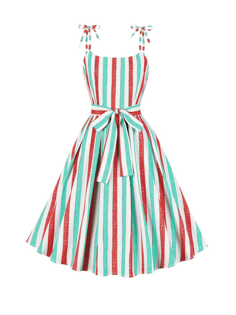 Abito a righe con cintura spalline annodate giallo anni '50