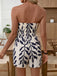 Pagliaccetto Fascia Smock con Cintura Stampa Foglie Beige Anni '50