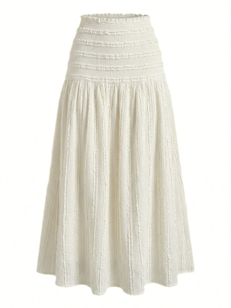 Gonna Maxi Bohémien Testurizzata Smock Beige Anni '70