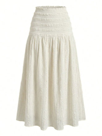 Gonna Maxi Bohémien Testurizzata Smock Beige Anni '70