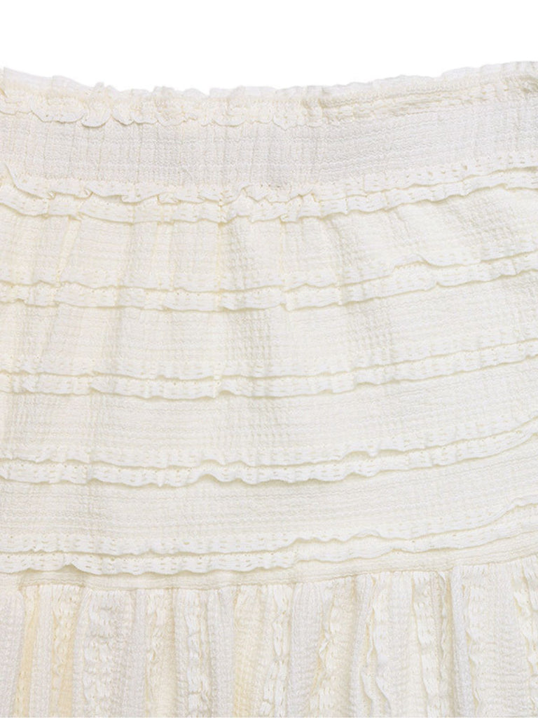 Gonna Maxi Bohémien Testurizzata Smock Beige Anni '70 5