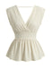 Camicetta Peplum Senza Maniche Scollo a V Profondo Beige Anni '50