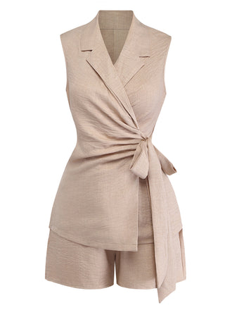 Set con Shorts Beige Tinta Unita Suit Vest & Anni '60 2