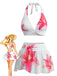 Bikini-bianco-anni '30-floreale-di-gigli-con scollo all'americana -in-rete