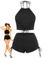 [Prevendita] Bikini nero anni '60 con scollo all'americana e arricciature