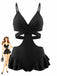 [Pre-Vendita] Costume Intero a Volant Incrociato con Cut-Out Nero Anni '40